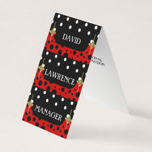 RED BLACK WHITE POLKA DOTS MODERN TRENDY MANAGER BUSINESS CARD