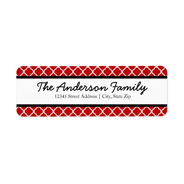 Red Black & White Quatrefoil-Return Address Labels (Front)