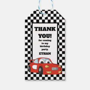 Red Black White Race Car Birthday Party Gift Tags