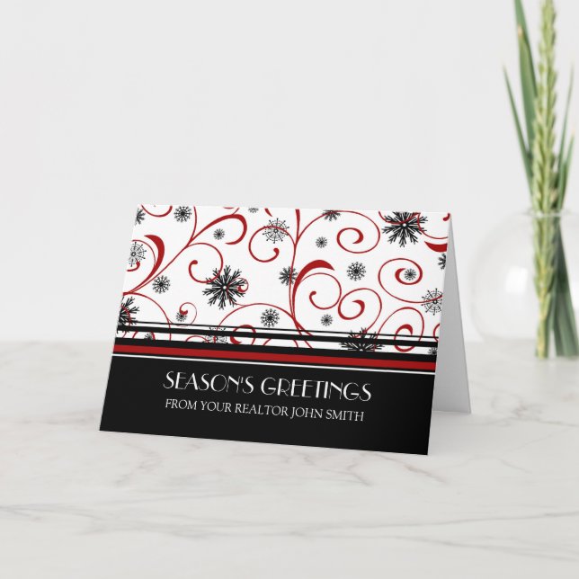 Red Black White Real Estate Season's Greetings Holiday Card (Front)