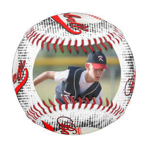 Red Black White Retro Baseball with Photo