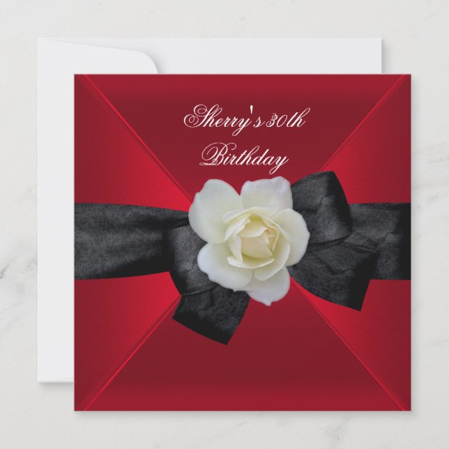 Red Black White Rose 30th Birthday Party Invitation (Front)