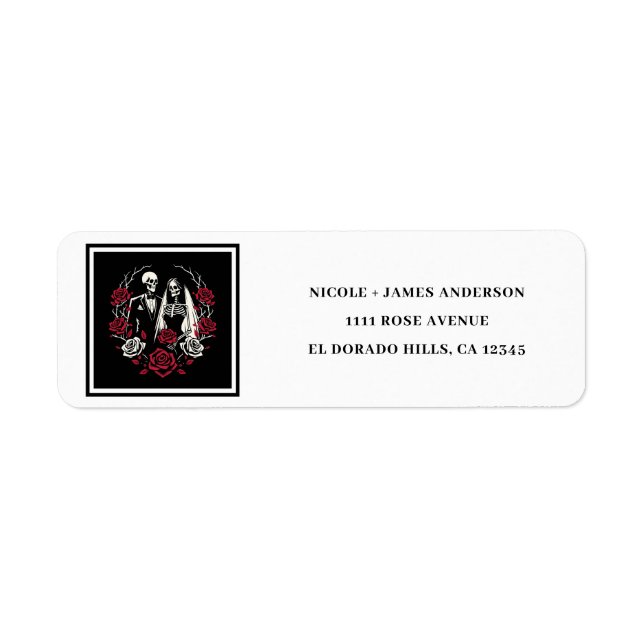 Red & Black White Roses Skeleton Couple Wedding  (Front)