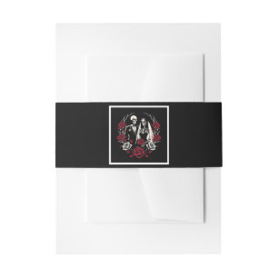 Red & Black White Roses Skeleton Couple Wedding  Invitation Belly Band