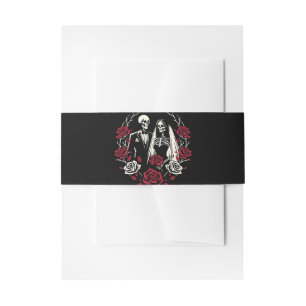 Red & Black White Roses Skeleton Couple Wedding Invitation Belly Band