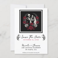 Red & Black White Roses Skeleton Save the Date