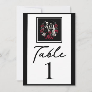 Red & Black White Roses Skeleton Table Number