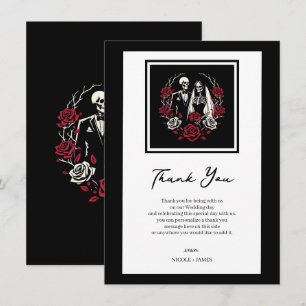 Red & Black White Roses Skeleton Wedding Thank You Invitation