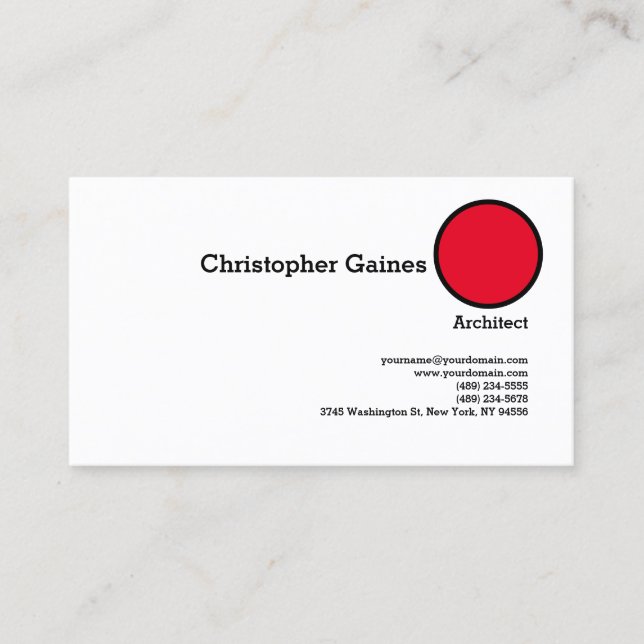 Red Black White Simple Plain Architect Profession Business Card (Front)