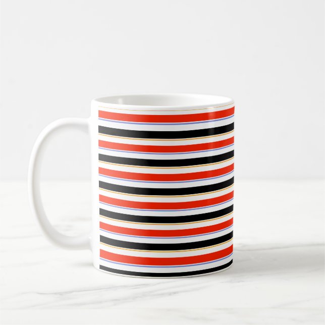 Red Black White Stripes Lines Pattern Design Coffee Mug (Left)