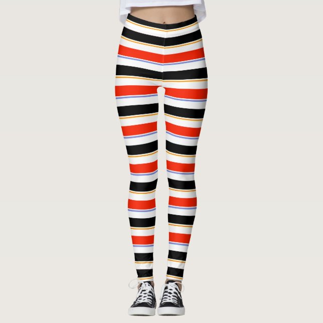 Red Black White Stripes Lines Pattern Design Leggings (Front)