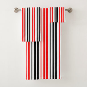 Red Black White Stripes Pattern Design  Bath Towel Set