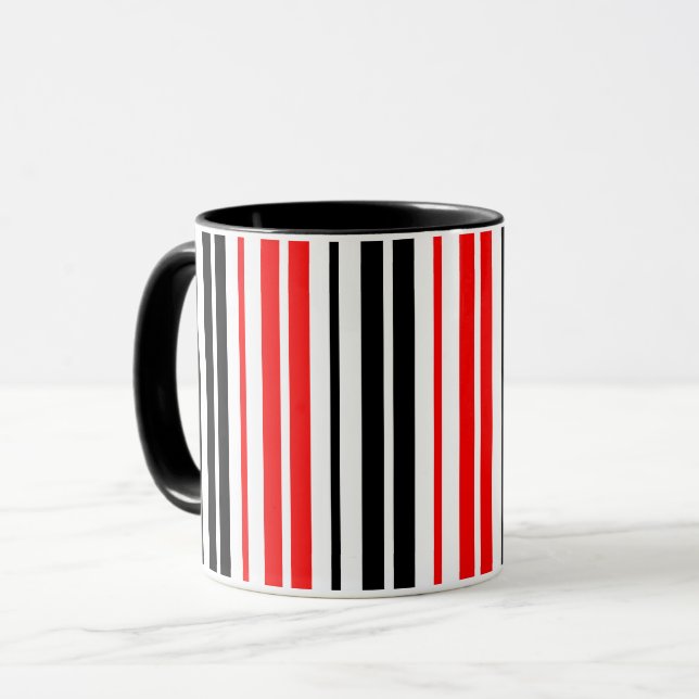 Red Black White Stripes Pattern Design  Mug (Front Left)