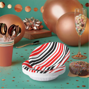 Red Black White Stripes Pattern Design Paper Plate