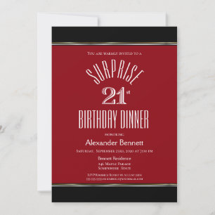 Red Black White Surprise 21st Birthday Dinner Invitation