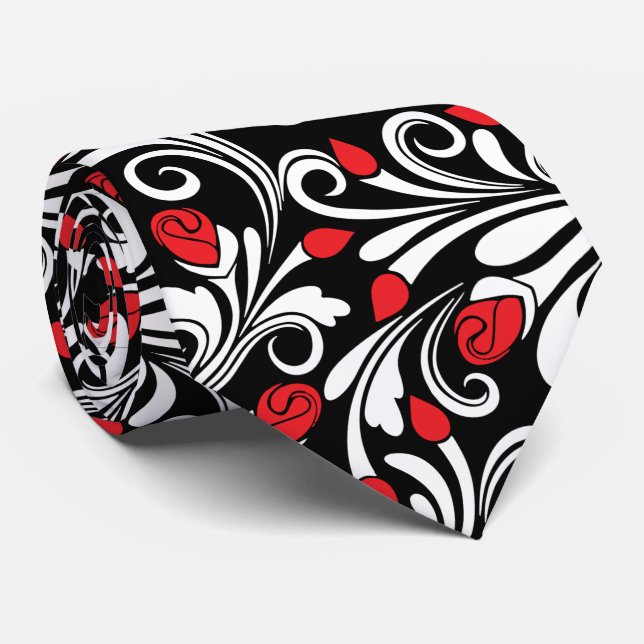red black white swirl pattern tie (Rolled)