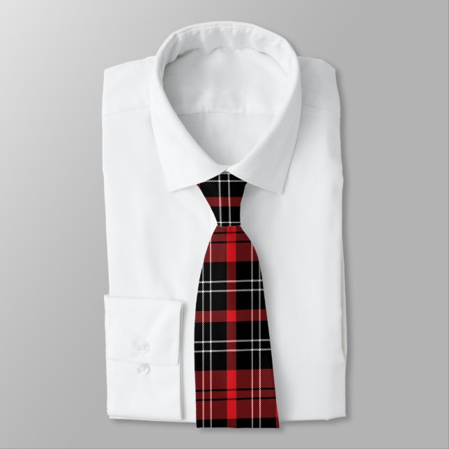 Red Black White Tartan Buffalo Plaid Men's  Tie (Tied)
