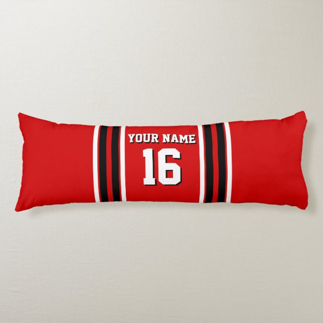 Red Black White Team Jersey Custom Number Name Body Cushion (Front)