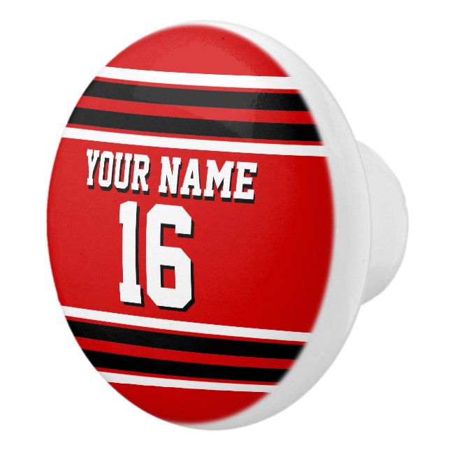 Red Black White Team Jersey Custom Number Name Ceramic Knob (Right)