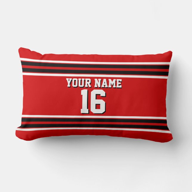 Red Black White Team Jersey Custom Number Name Lumbar Cushion (Front)