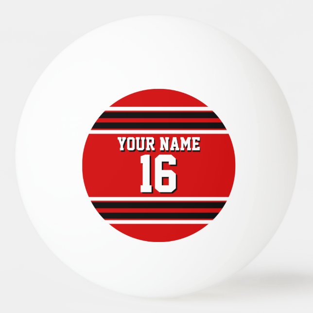 Red Black White Team Jersey Custom Number Name Ping Pong Ball (Front)