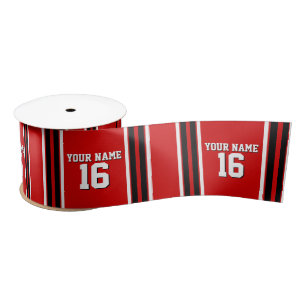 Red Black White Team Jersey Custom Number Name Satin Ribbon