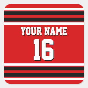 Red Black White Team Jersey Custom Number Name Square Sticker