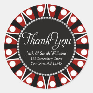Red Black + White Thank You round Stickers