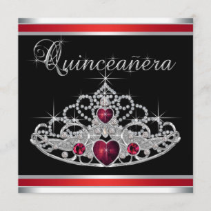 Red Black White Tiara Quinceanera Invitation