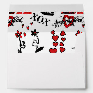 Red Black White Valentine Motif Envelope