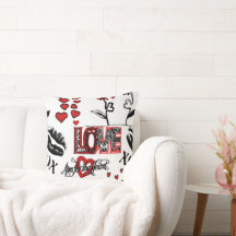 Red Black White Valentine Motif Throw Pillow
