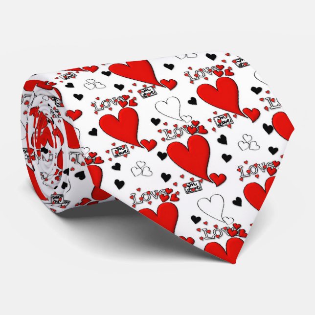 Red Black White Valentine's Day Men's Tie (Rolled)