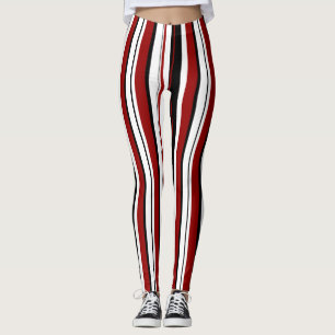 Red Black White Vertical Stripes Leggings