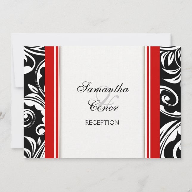 Red black white wedding engagement invitation (Front)