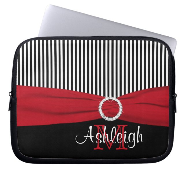 Red Black White with FAUX Ribbon Laptop Sleeve (Front)