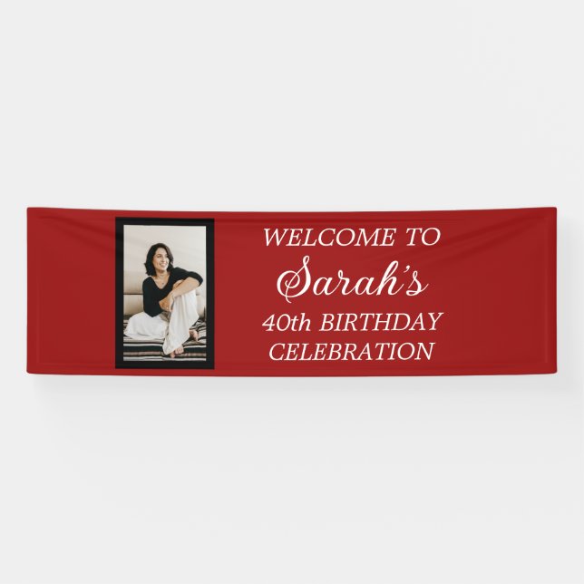Red Black White Women's Birthday Party Photo Banner (Horizontal)