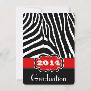 Red, Black, White Zebra Print Graduation Invite