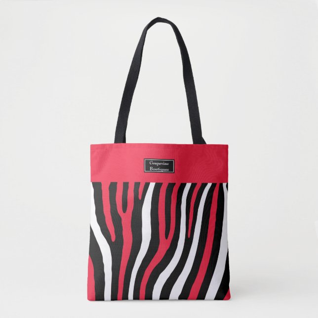 Red, Black & White Zebra Stripped Shoulder Tote Bag (Front)