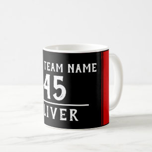 Red Black with Team Name Number Coffee Mug