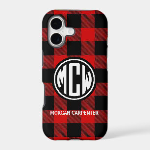 Red Black Wt Circle Monogram Buffalo Plaid DIY BG