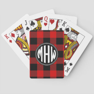 Red Black Wt Circle Monogram Buffalo Plaid DIY BG2 Playing Cards