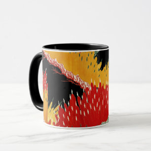 RED BLACK YELLOW ABSTRACT JAPANESE FLORAL MUG