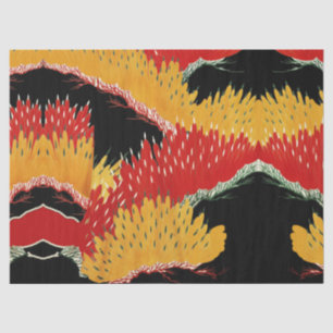 RED BLACK YELLOW ABSTRACT JAPANESE FLORAL TISSUE PAPER