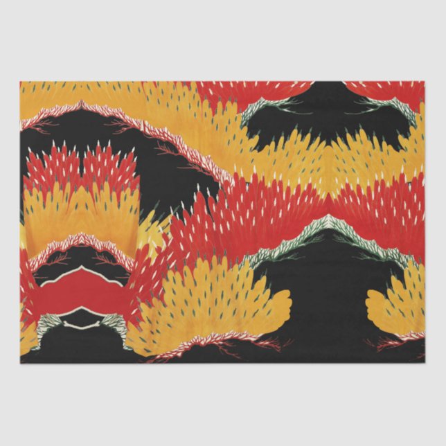 RED BLACK YELLOW ABSTRACT JAPANESE FLORAL TISSUE PAPER (Front)