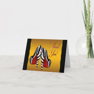 Red Black Yellow Gold Zebra High Heels Thank You Card