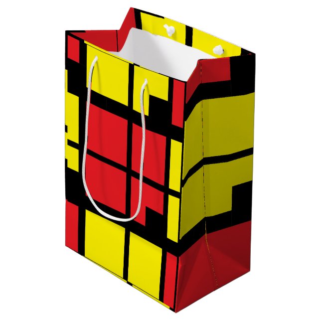 Red Black Yellow Squares Geometric Pattern Medium Gift Bag (Front Angled)
