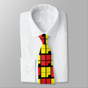Red Black Yellow Squares Geometric Pattern Tie
