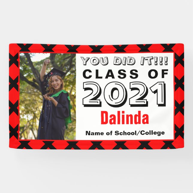 Red & Black You Did It Graduation Banner (Horizontal)
