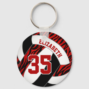 red black zebra stripes accent girls volleyball key ring