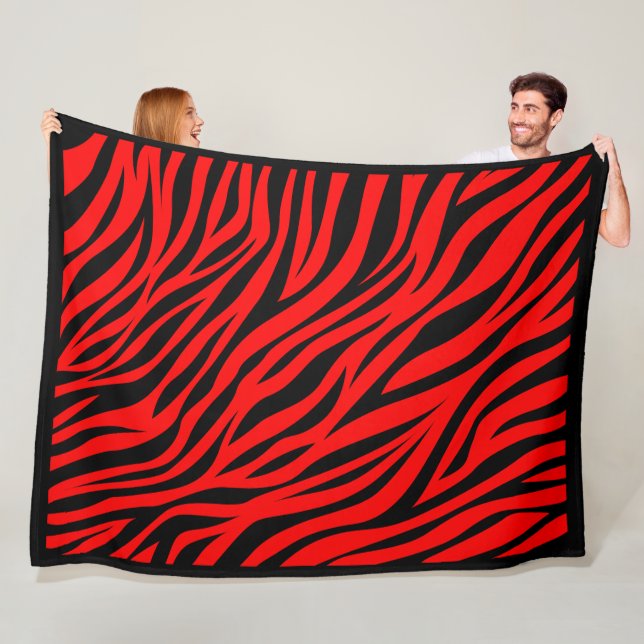 Red Black Zebra Stripes Print Fleece Blanket (In Situ)